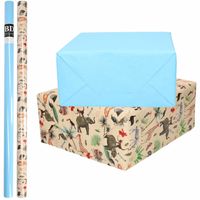 4x Rollen kraft inpakpapier jungle/oerwoud pakket - dieren/blauw 200 x 70 cm