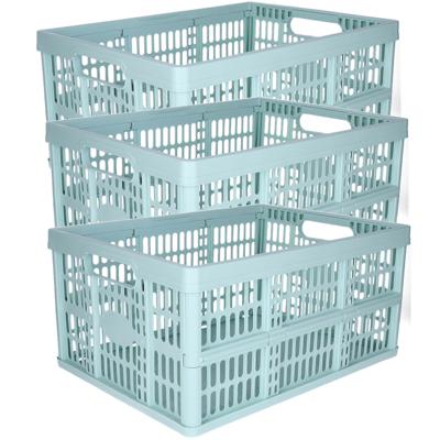 Opvouwbare krat - 3x - mintgroen - 48 x 35 x 24 cm - boodschappen - 32 liter - kunststof