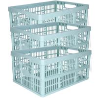 Opvouwbare krat - 3x - mintgroen - 48 x 35 x 24 cm - boodschappen - 32 liter - kunststof