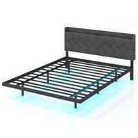 Bed met LED-verlichting Gestoffeerd Bed met Verstelbaar Gewatteerd Hoofdeinde Tweepersoonsbed Bedframe 160 x 200 cm Grijs