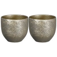 2x stuks plantenpot/bloempot zwart met flakes patroon - D16/H14 cm - Plantenpotten - thumbnail