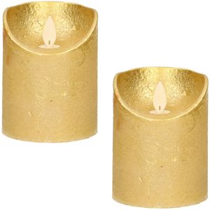 2x Gouden LED kaarsen / stompkaarsen met bewegende vlam 10 cm