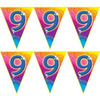 Verjaardag vlaggenlijn - 4x stuks - 9 jaar - 5 meter - leeftijd vlaggetjes - kunststof