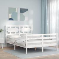 Bedframe met hoofdbord massief hout wit 120x200 cm
