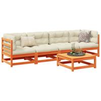 5-delige Loungeset met kussens massief grenenhout wasbruin