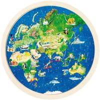 wereldbol dubbelzijdige houten puzzel, 57 stukjes