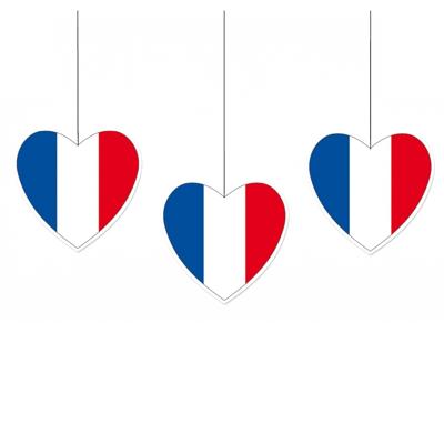 3x Frankrijk hangdecoratie harten 14 cm