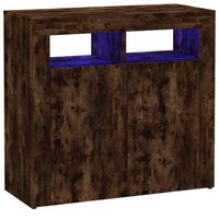 The Living Store Dressoir - LED-verlichting - Gerookt eiken - 80 x 35 x 75 cm - Bewerkt hout - thumbnail