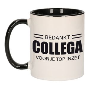 1x stuks collega cadeau mok / beker zwart bedankt collega voor je top inzet