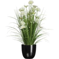 Kunstbloemen boeket wit - in pot zwart - keramiek - H70 cm - thumbnail