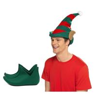 Kerst Elfen verkleed set - puntmuts - met oren - volwassenen - met groene schoenen - one size