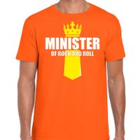 Koningsdag t-shirt Minister of rock N roll met kroontje oranje voor heren - thumbnail