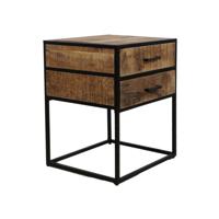 Nachtkastje 2 lades - 45x40x55 - Bruin/zwart - Mangohout/Metaal