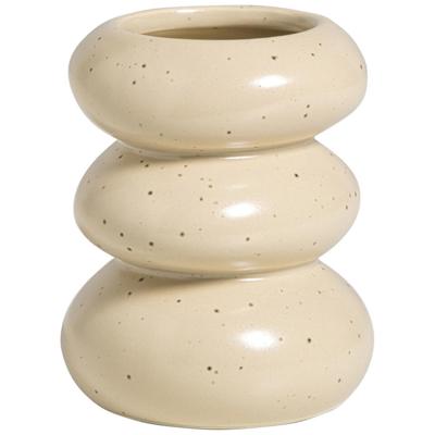 Leen Bakker - Tandenborstelhouder Pebbles - Keramiek - Beige - 8.6x8.6x10.4 Cm