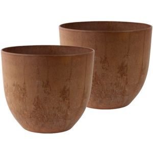 2x stuks bloempot/plantenpot van gerecycled kunststof terra bruin D33 en H29 cm