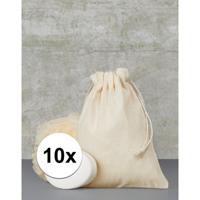 Canvas opbergzakje - 10x - naturel - met koord - 15 x 20 cm
