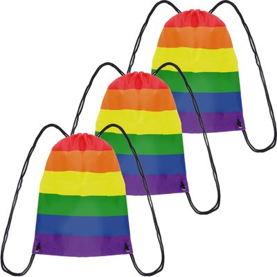 3x Gymtasje/rugtas rijgkoord regenboog/rainbow/pride vlag voor volwassenen en kids