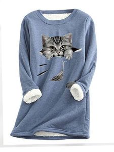 Grey Fun Cat Fleece Warm Sweatshirt