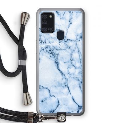 Blauw marmer: Samsung Galaxy A21s Transparant Hoesje met koord