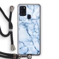 Blauw marmer: Samsung Galaxy A21s Transparant Hoesje met koord