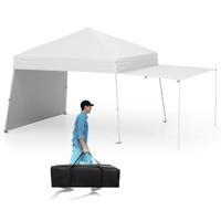430 x 280cm Pop-up Paviljoen met 2 Omvormbare Zijwanden tot Luifel Campingtent Partytent Wit / Blauw / Grijs