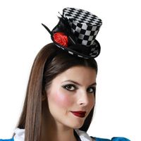 Atosa Verkleed diadeem mini hoedje - zwart/wit - meisjes/dames - Clown thema - Verkleedhoofddeksels