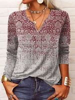 Ethnic Long Sleeve Notched Casual T-Shirt - thumbnail