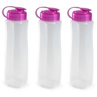 3x stuks kunststof waterflessen 1000 ml transparant met dop roze