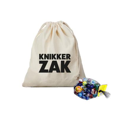 Canvas knikker opbergzakje - bedrukt met Knikkerzak - en 1 kilo knikkers en bonken - Knikkeren