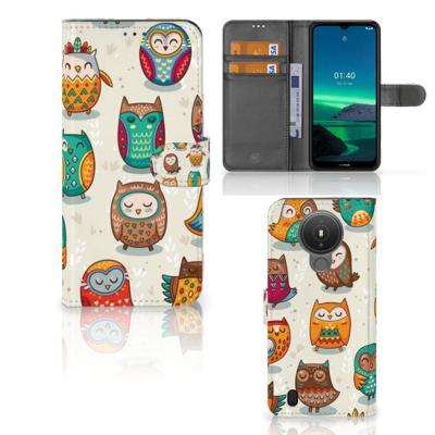Nokia 1.4 | Telefoonhoesje | Met pasjeshouder | Vrolijke Uilen