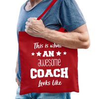 Bellatio Decorations cadeau tas coach - katoen - rood - This is what an awesome coach looks like   -