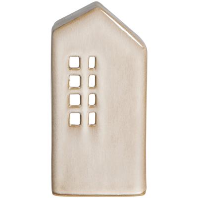 1+1 Gratis Leen Bakker - Theelichthouder Huis - 14x11x7,5 Cm - Keramiek - Beige - 7.5x11x14 Cm