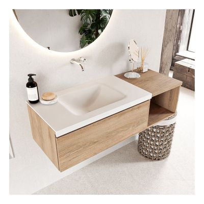 Mondiaz Bukla 120cm badmeubel met open module 40 kleur washed oak 1 lade wastafel links zonder kraangat kleur talc