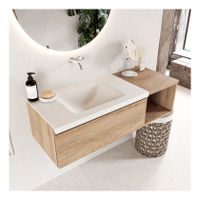 Mondiaz Bukla 120cm badmeubel met open module 40 kleur washed oak 1 lade wastafel links zonder kraangat kleur talc