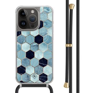 iPhone 13 Pro hoesje met zwart koord - Blue cubes