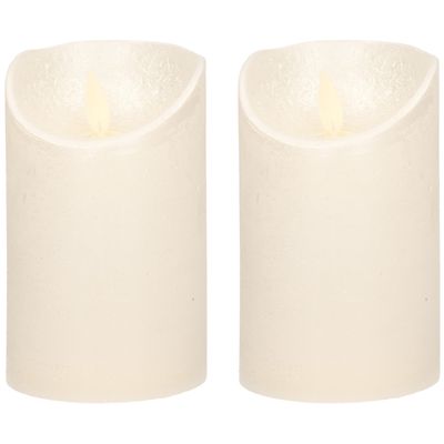 2x Creme parel LED kaarsen / stompkaarsen met bewegende vlam 12,5