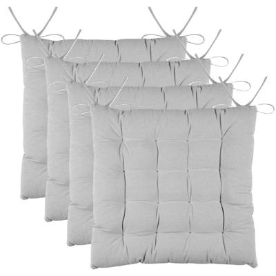 Stof Textile stoelkussens DUO - 4x - lichtgrijs - 38 x 38 x 3.5 cm - touwtjes sluiting