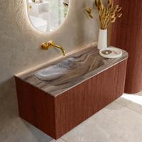 Badmeubel Mondiaz Kurve-Dlux | 105 cm | Meubelkleur Ruby | Wastafelkleur Sombra | Solid surface | Wasbak linker zijde spoelbak | Zonder kraangat(en) Badmeubel Mondiaz Kurve-Dlux | 105 cm | Meubelkleur Ruby | Wastafelkleur Sombra | Solid surface | Wasbak linker zijde spoelbak | Zonder kraangat(en)