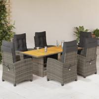 7-delige Tuinset met kussens poly rattan grijs