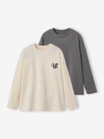 Set van 2 t-shirts met verwassen effect voor jongens JONEN ecru