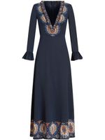 ETRO robe longue en soie à imprimé cachemire - Bleu