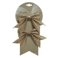 4x stuks decoratie strikjes/strikken champagne glitter op clip 18,5 x 14 cm