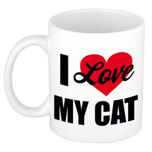 I love my cat / Ik hou van mijn kat / poes cadeau mok / beker wit 300 ml - Cadeau mokken   -