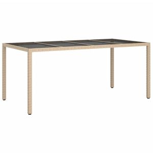 vidaXL Tuintafel 190x90x75 cm gehard glas en poly rattan beige