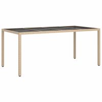 vidaXL Tuintafel 190x90x75 cm gehard glas en poly rattan beige - thumbnail