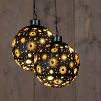 Verlichte kerstballen - 2x st- zwart kosmos - D10 cm -bewegend licht- warm wit - thumbnail