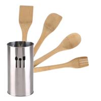 Urban Living Keukengerei - houten spatels set 4-delig in RVS houder - Keuken pollepels/spatel