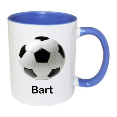 Voetbal mok met naam (blauw)