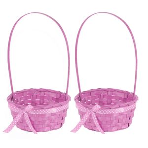 2x stuks Paaseieren mandjes roze rond met hengsel 39 cm