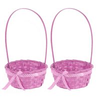 2x stuks Paaseieren mandjes roze rond met hengsel 39 cm - thumbnail